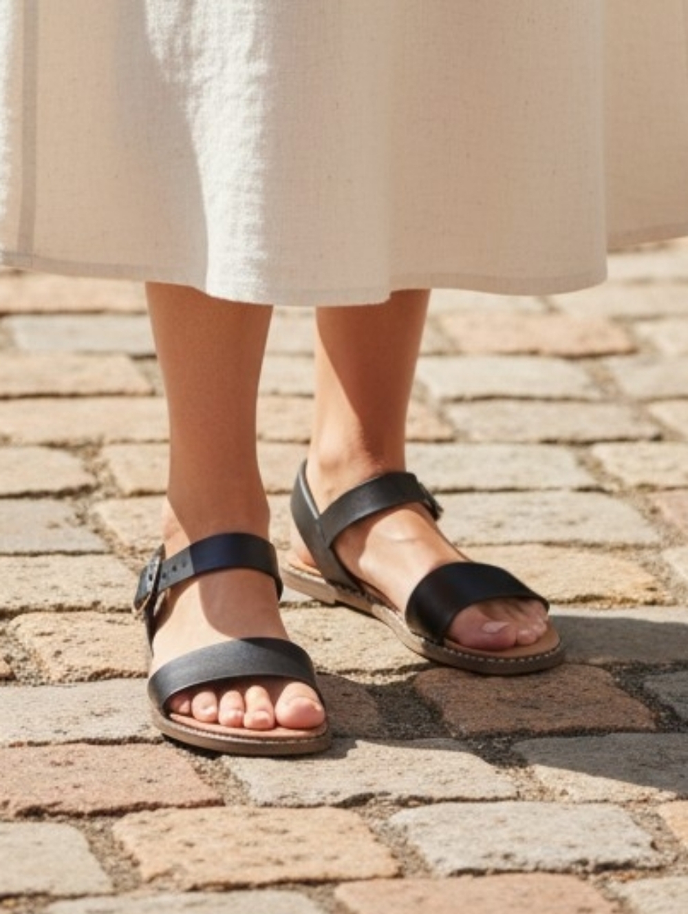 Steve Madden Black Leather Double-Strap Sandals